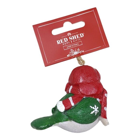 Red Shed Christmas Resin Bird Ornament With Scarf & Hat Tree Ornament Red Green - Picture 3 of 10